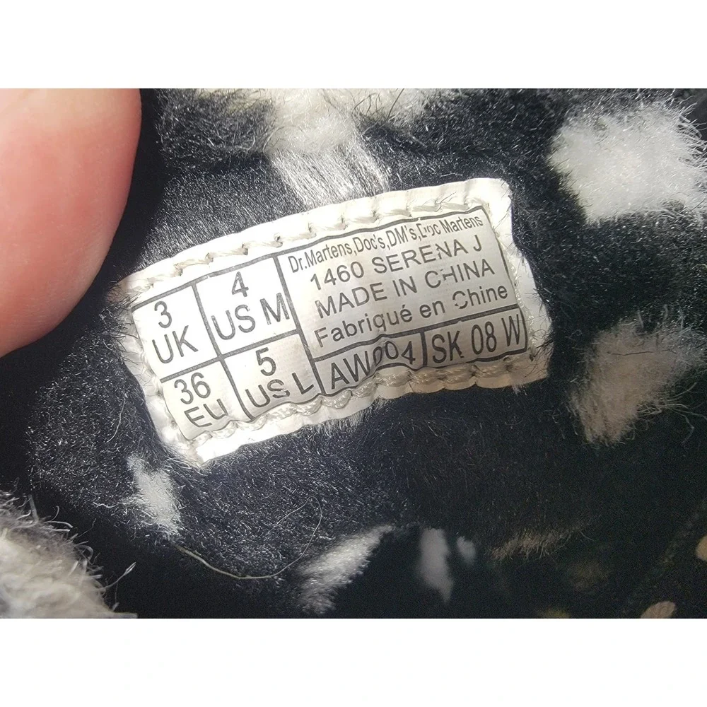 Dr Martens 1460 Serena J Boots Youth 4 Womens 5 Black Leather Fur Lined Side...
